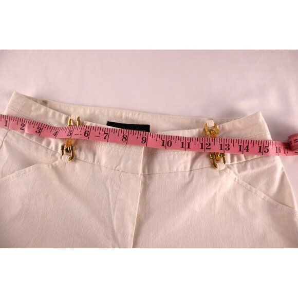 Larry Levine Size 8P Petite White Capris with Gold Buckle Details - Picture 7 of 9